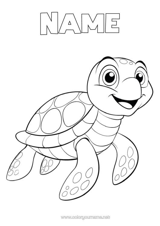 Colouring page to print Tortoise Animal Marine Or Aquatic Animals Reptiles Cartoon Sea Turtle