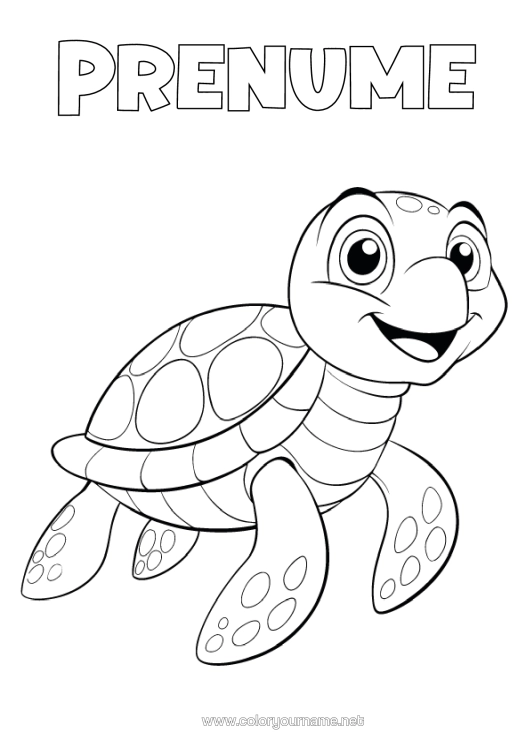 Pagină de colorat de imprimat Broască Țestoasă Animale Marine Sau Acvatice Reptile Desen Animat Broască Țestoasă Marină