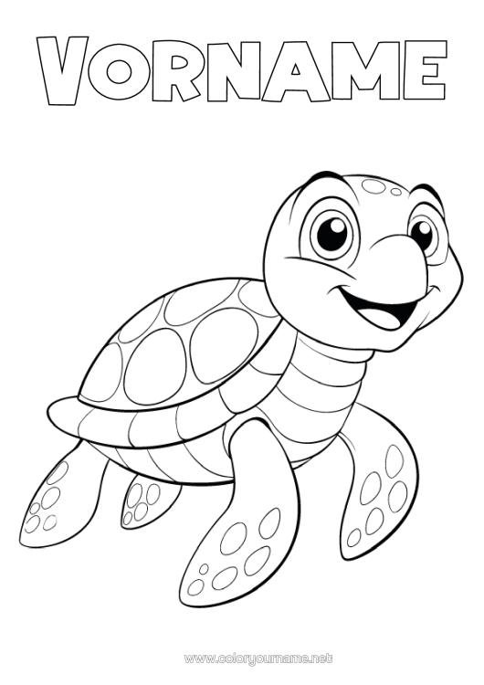 Malvorlage zum Ausdrucken Schildkröte Meeres- Oder Wasserlebewesen Reptilien Karikatur Meeresschildkröte