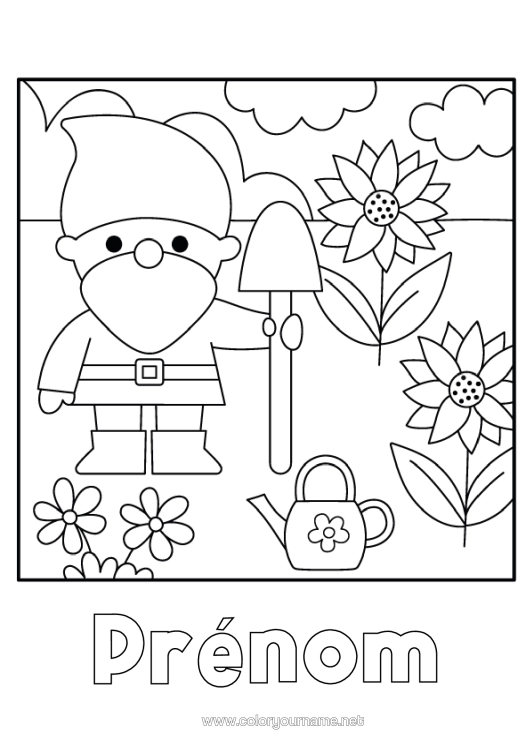 Coloriage à imprimer Tournesol Arrosoir Jardinage Nain De Jardin