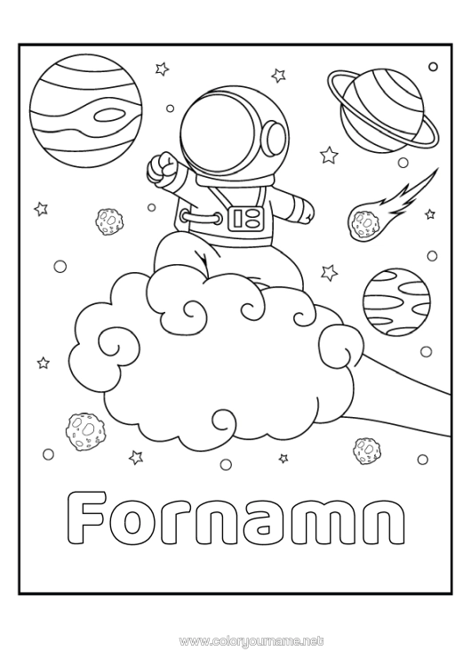 Färgläggningssida att skriva ut Utrymme Planeter Och Solsystem Måne Astronaut Astronomi Utforskningsyrken Moln