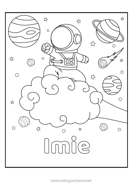 Kolorowanka do wydruku Przestrzeń Planety I Układ Słoneczny Księżyc Astronauta Astronomia Zawody Eksploracyjne Chmura