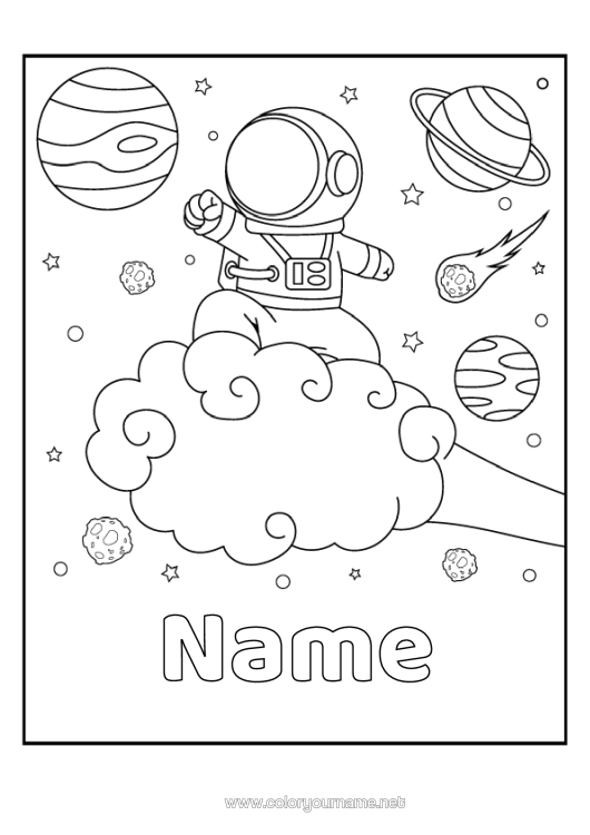 Colouring page to print Space Planets And Solar System Moon Astronaut Astronomy Exploration Professions Cloud
