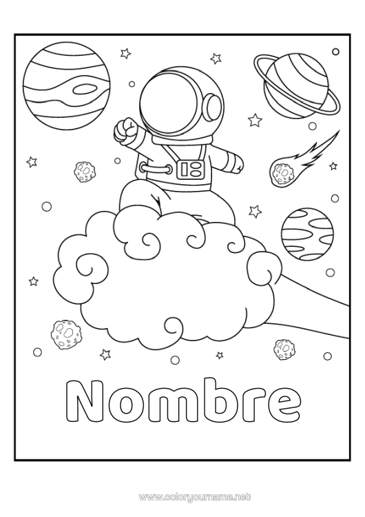 Dibujo para colorear para imprimir Espacio Planetas Y Sistema Solar Luna Astronauta Astronomía Carreras De Exploración Nube