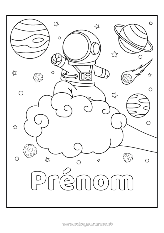 Coloriage à imprimer Espace Planètes Et Système Solaire Lune Astronaute Astronomie Métiers D'exploration Nuage