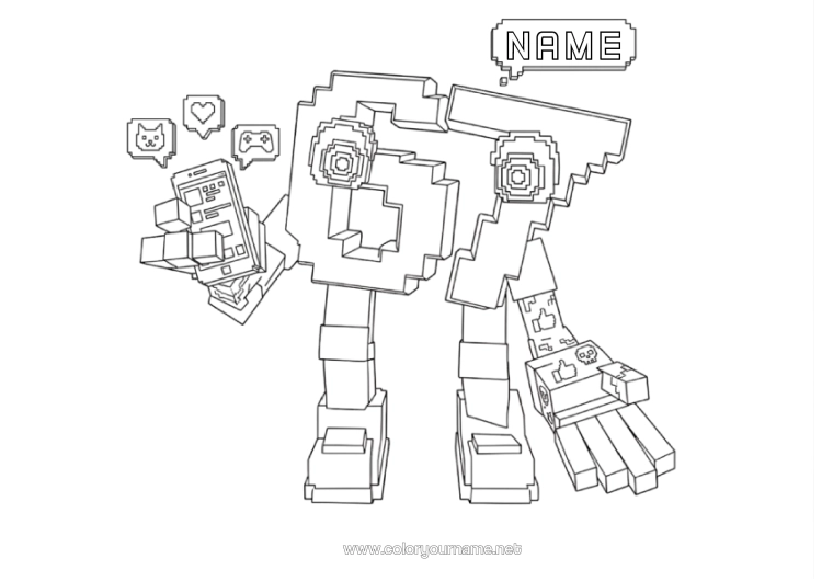 Coloring page to print Number Cartoon Six Seven Video Game Brainrot Pixel