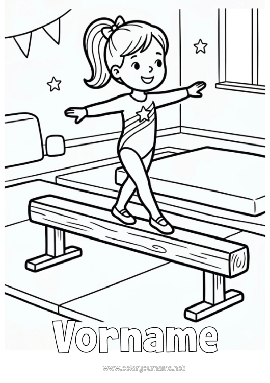 Malvorlage zum Ausdrucken Mädchen Gymnastik Künstlerischer Sport