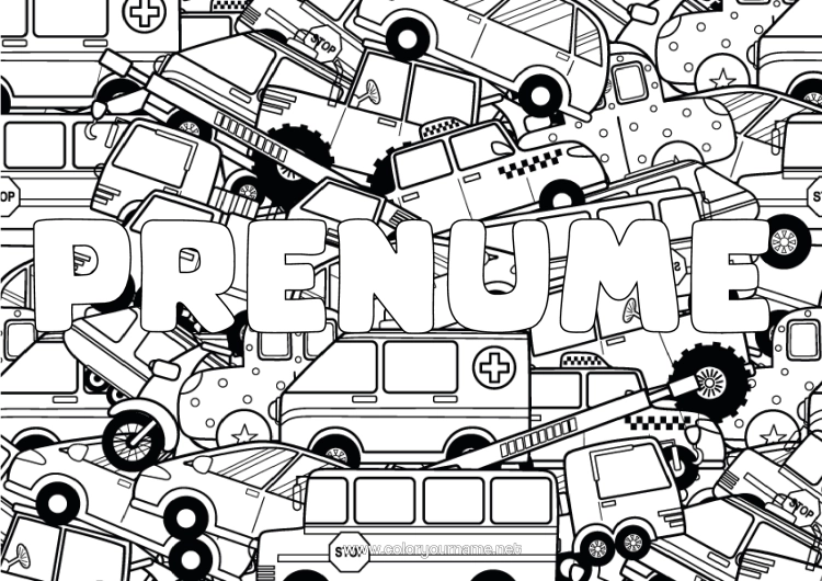 Pagină de colorat de imprimat Camion Vehicule Mașină Desene De Colorat Complexe Camioane Și Vehicule Utilitare Mașini, Furgonete Și Autorulote Fundal Decorativ
