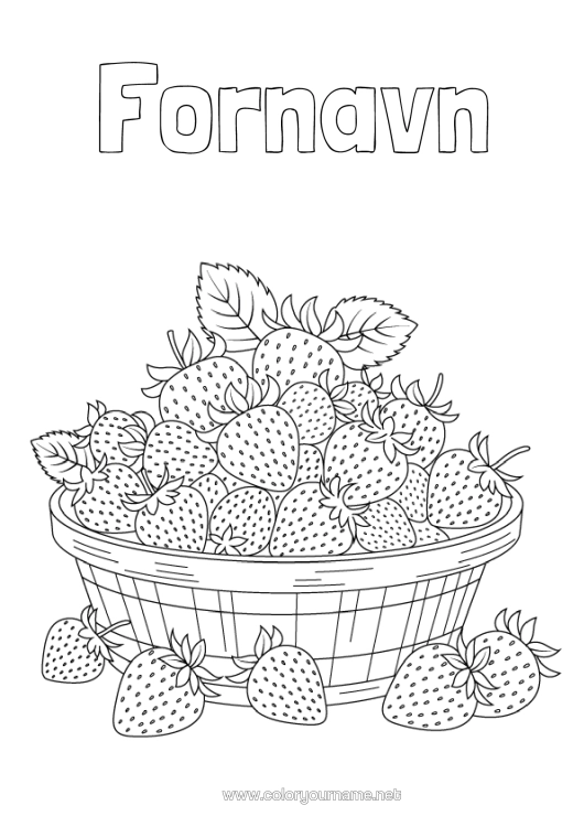 Farvelægningssiden til udskrivning Frugter Jordbær Realistisk