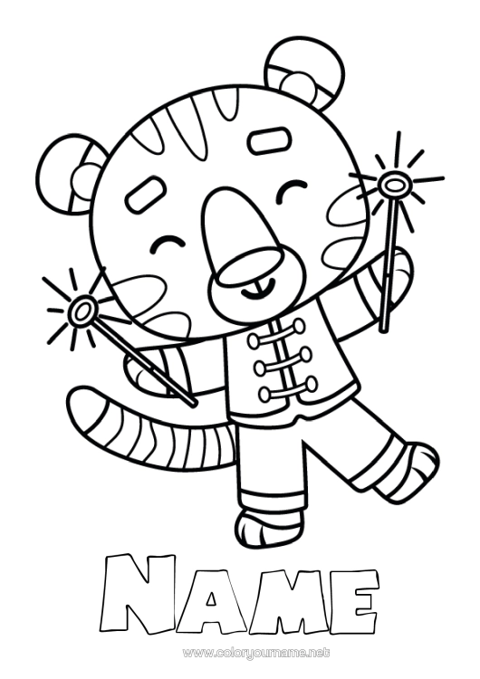 Colouring page to print Tiger Chinese New Year Wild Animals Of Africa