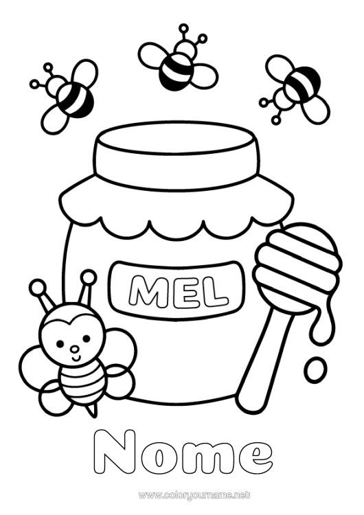 Página de desenho para imprimir Kawaii Abelha Insetos Mel