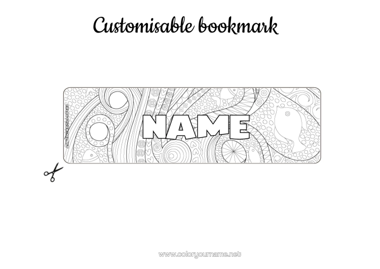 Colouring page to print Summer Animal Fish Bookmark Zentangle Marine Or Aquatic Animals