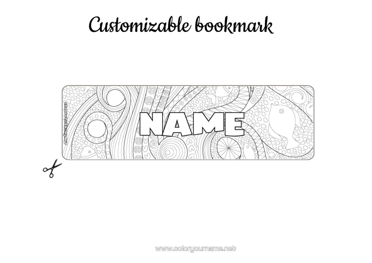 Coloring page to print Summer Fish Bookmark Zentangle Marine Or Aquatic Animals