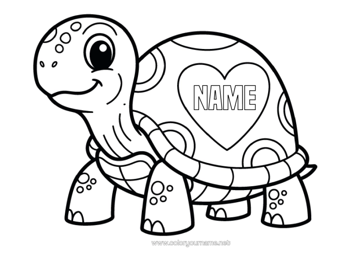 Coloring page to print Heart Turtle Animal Reptiles Tortoise