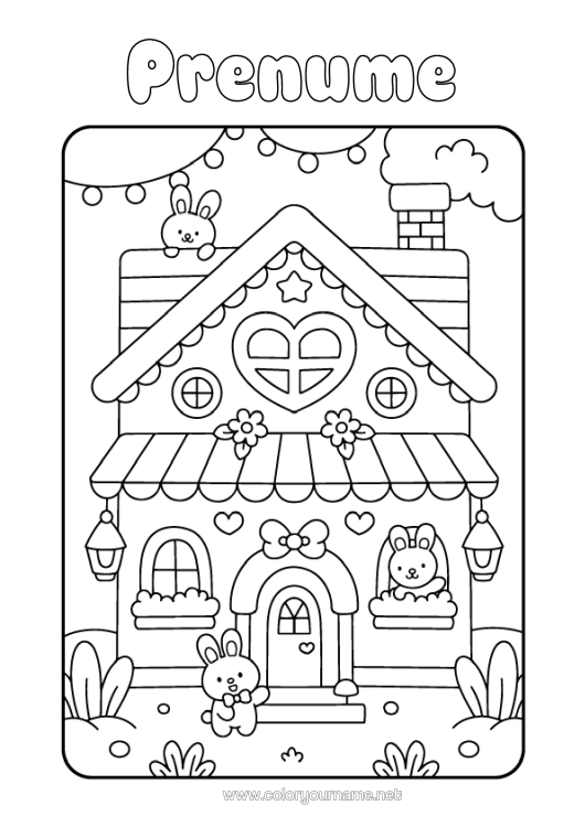 Pagină de colorat de imprimat Drăguț Inimă Drăguț Iepure Animal Casă Animale Din Pădure