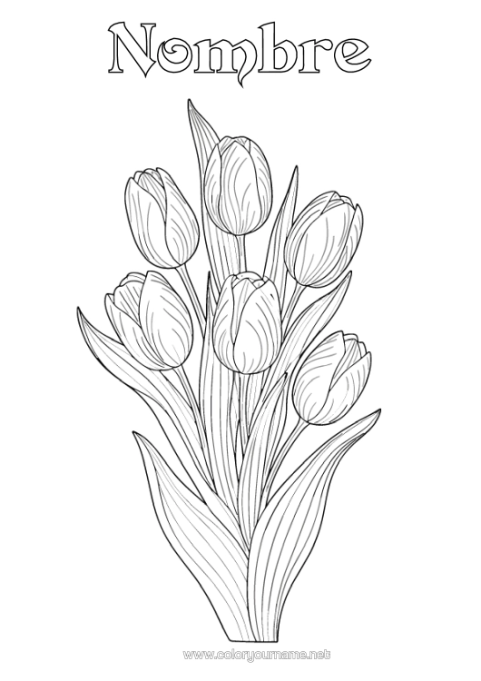 Dibujo para colorear para imprimir Flores Tulipán Realista