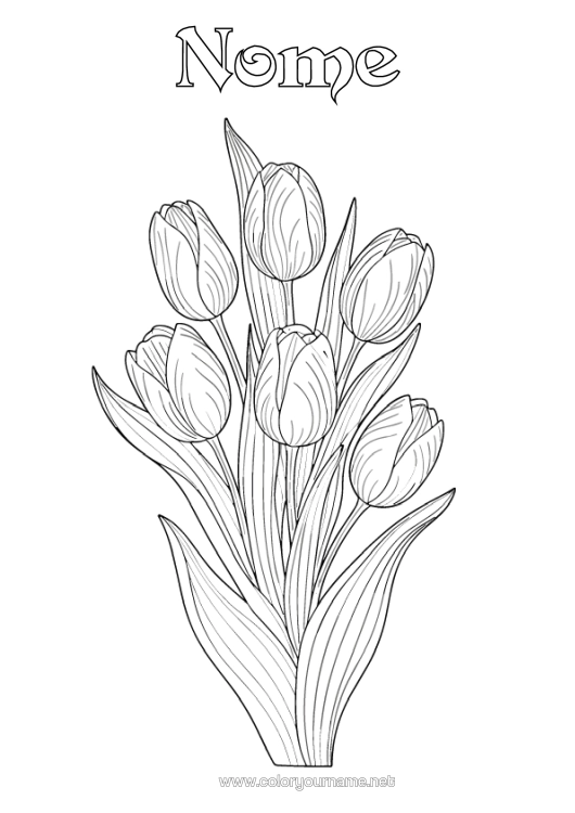 Pagina da colorare da stampare Fiori Tulipano Realista