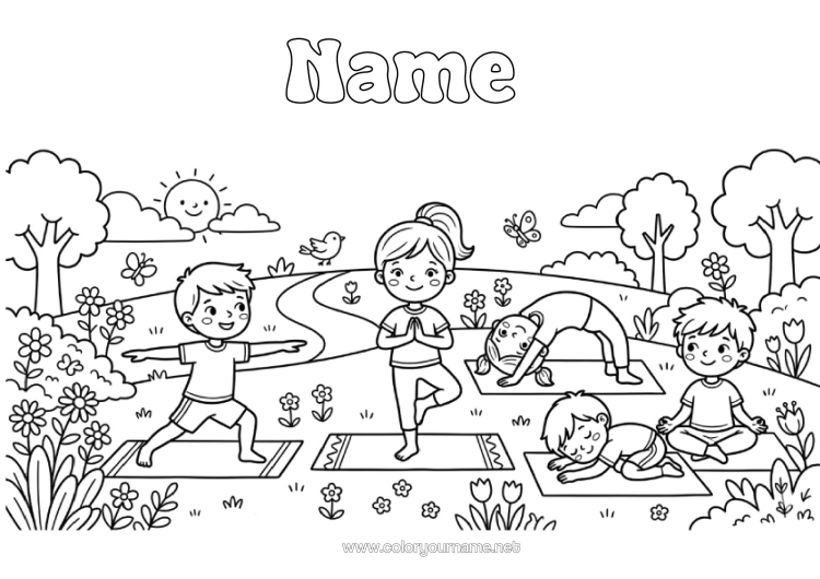 Colouring page to print Calm And Zen Sport Girl Boy Child Artistic Sports Yoga