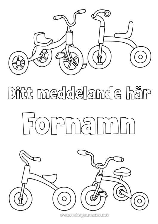 Färgläggningssida att skriva ut Cykel Tvåhjuliga Fordon Utomhusspel Trehjuling