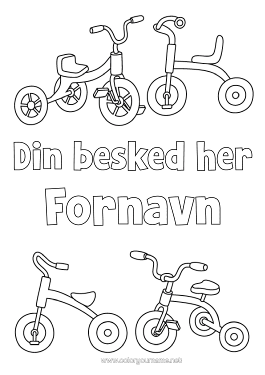 Farvelægningssiden til udskrivning Cykel Tohjulede Køretøjer Udendørs Lege Trehjulet Cykel