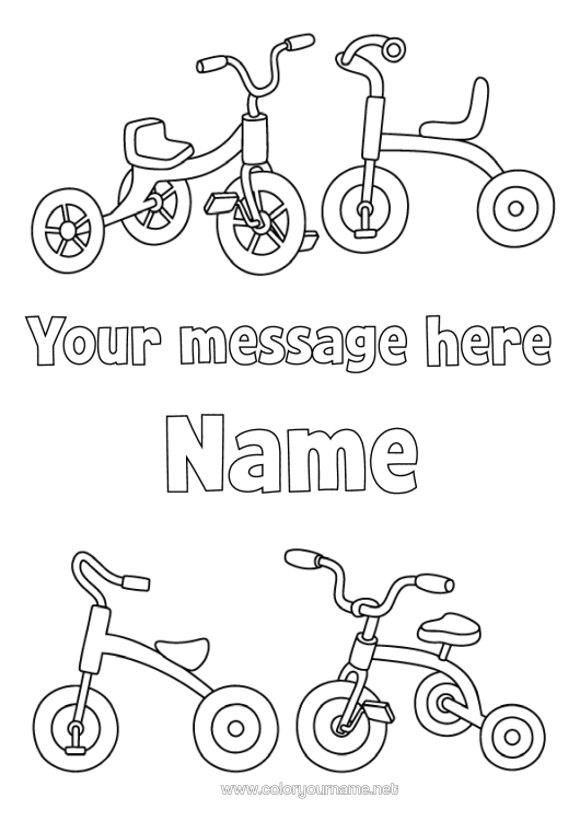Colouring page to print Vehicles Bicycle Two-Wheeled Vehicles Outdoor Games Tricycle