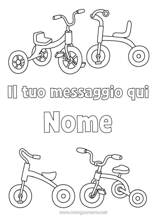 Pagina da colorare da stampare Bicicletta Veicoli A Due Ruote Giochi All'aperto Triciclo