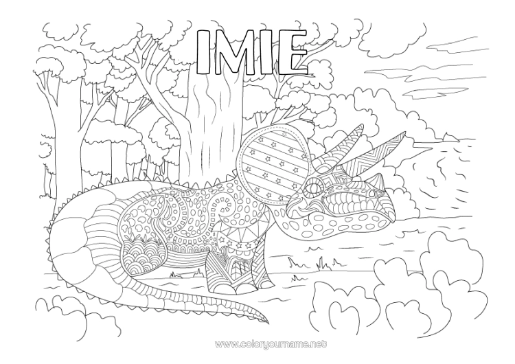Kolorowanka do wydruku Dinozaury Triceratops Złożone Kolorowanki Zentangle