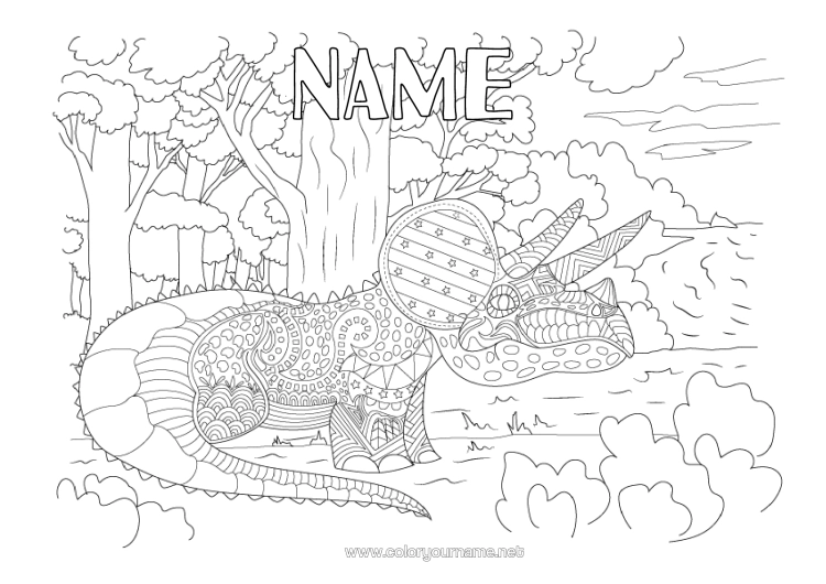 Coloring page to print Dinosaurs Triceratops Complex Coloring Pages Zentangle