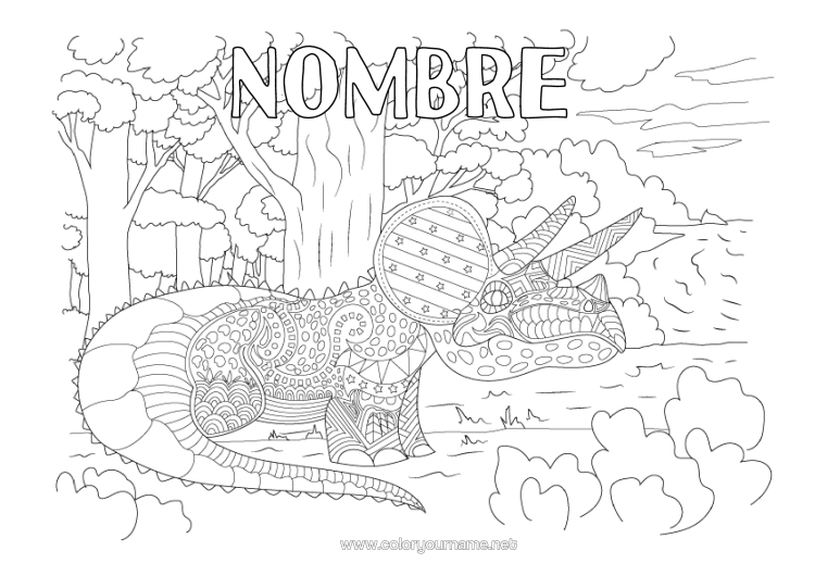 Dibujo para colorear para imprimir Dinosaurios Triceratops Dibujos Complejos Para Colorear Zentangle