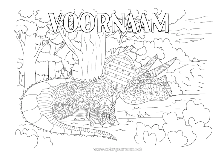 Kleurplaat om af te drukken Dinosaurussen Triceratops Complex Kleurplaten Zentangle