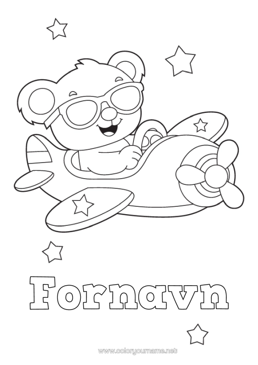 Farvelægningssiden til udskrivning Bjørn Fly Køretøjer Bjørneunge Skovens Dyr Luftfartøjer Tegneserie Solsikker