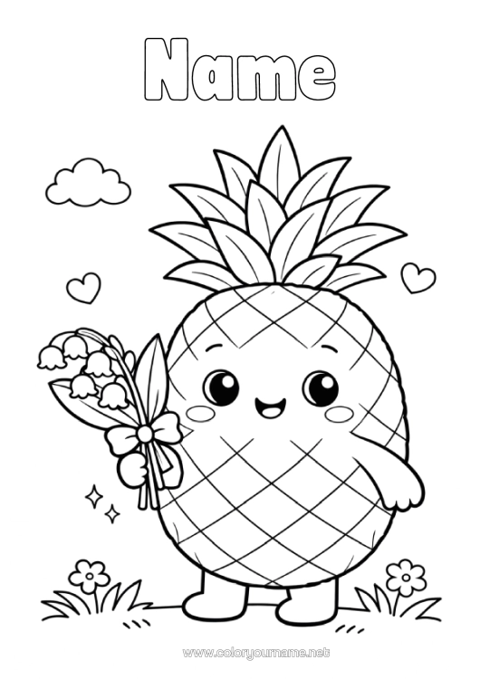 Colouring page to print Cute Lily Of The Valley Pineapple 1St May