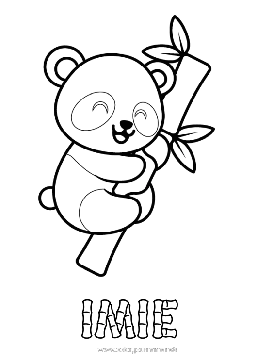 Kolorowanka do wydruku Słodki Uroczy Panda Łatwe Kolorowanki Inne Zwierzęta Świata Bambus