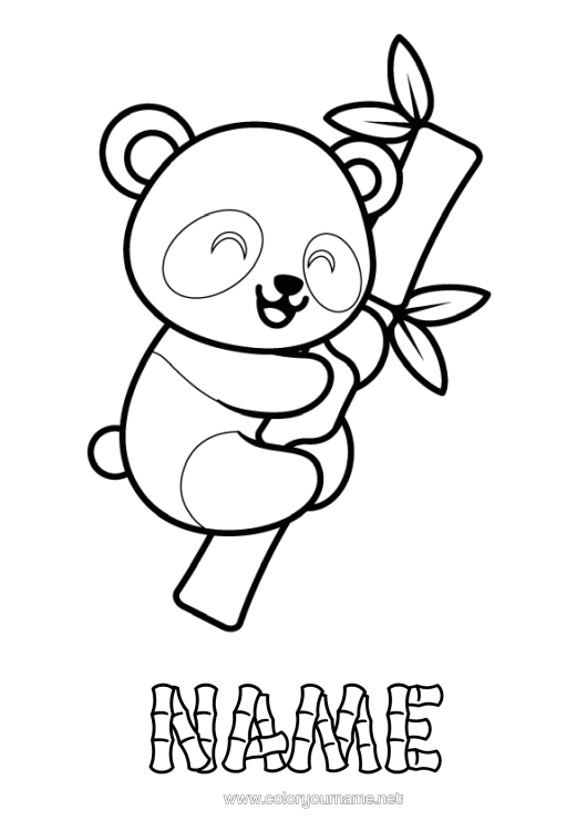 Coloring page to print Cute Kawaii Panda Easy Coloring Pages Other Animals Of The World Bamboo