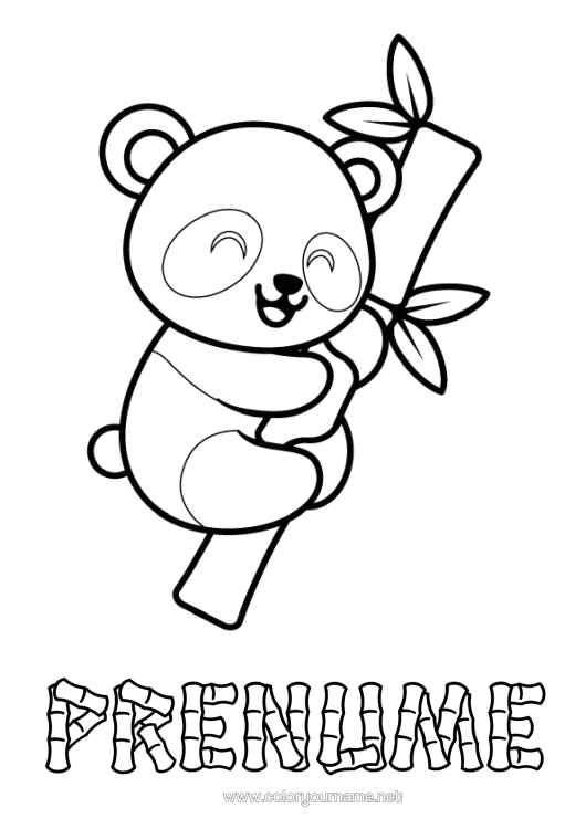 Pagină de colorat de imprimat Drăguț Drăguț Panda Desene De Colorat Ușoare Alte Animale Din Lume Bambus