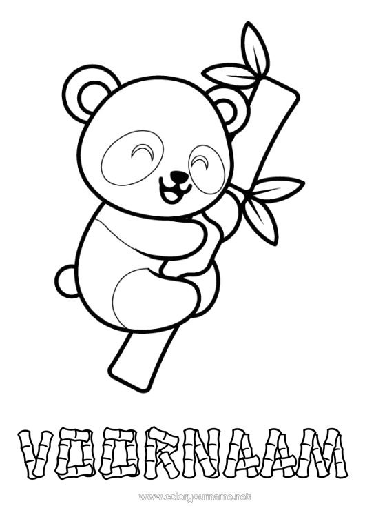 Kleurplaat om af te drukken Schattig Kawaii Panda Eenvoudige Kleurplaten Andere Dieren Van De Wereld Bamboe