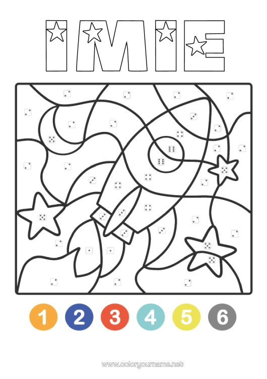 Kolorowanka do wydruku Rakieta Magiczne Kolorowanki Przestrzeń Łatwe Kolorowanki Pojazdy Powietrzne Kolorowanka Po Numerach Z Kostką Do Gry.