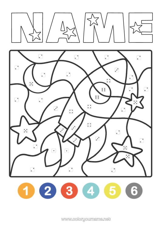 Colouring page to print Rocket Vehicles Magic Colouring Books Space Easy Colouring Pages Aerial Vehicles Colouring By Number With Dice