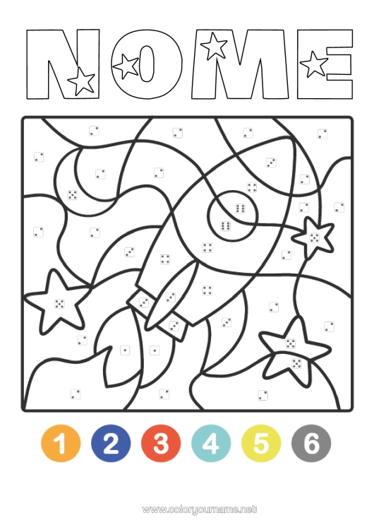 Pagina da colorare da stampare Razzo Colorare Per Numeri Spazio Disegni Da Colorare Facili Veicoli Aerei Colorazione Per Numeri Con Dado.