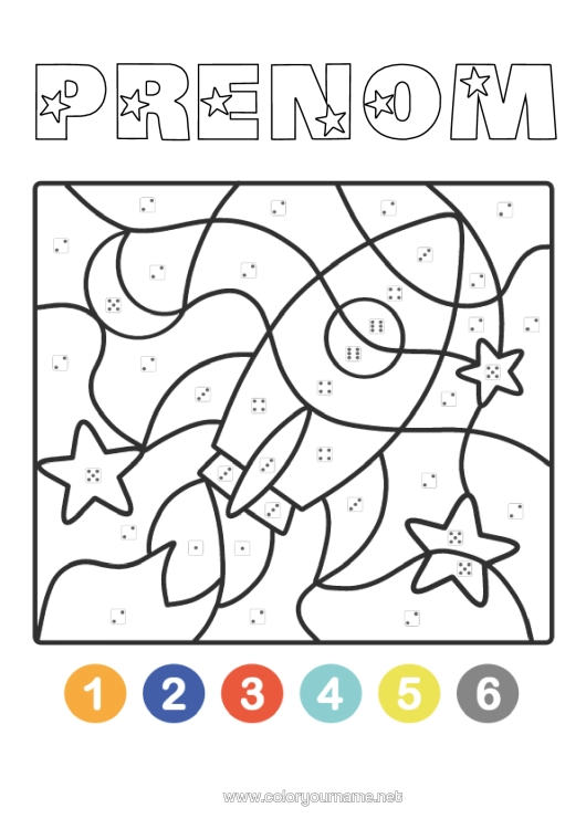 Coloriage à imprimer Fusée Coloriages Magiques Espace Coloriages Faciles Véhicules Aériens Coloriage Par Numéro Avec Dé