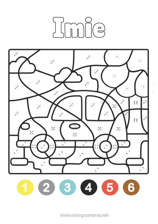 Kolorowanka do wydruku Pojazdy Magiczne Kolorowanki Samochód Łatwe Kolorowanki Samochody, Furgonetki I Kampery Kolorowanka Po Numerach Z Kostką Do Gry.