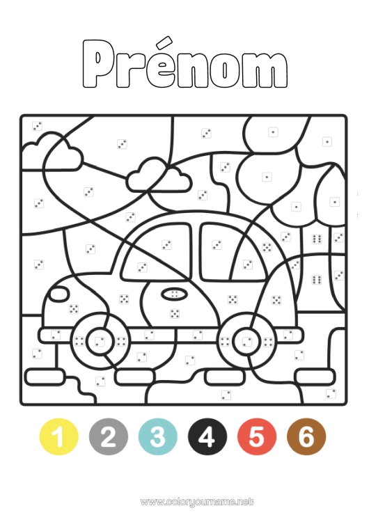 Coloriage à imprimer Véhicules Coloriages Magiques Voiture Coloriages Faciles Voitures, Vans Et Camping-Cars Coloriage Par Numéro Avec Dé