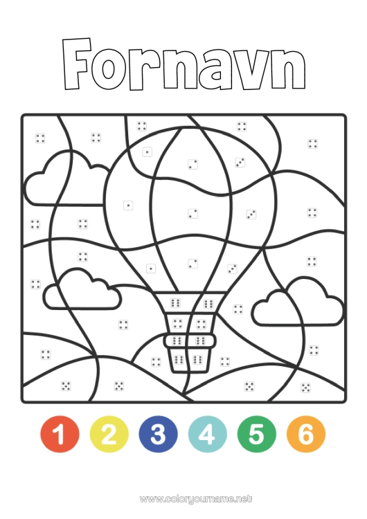 Farvelægningssiden til udskrivning Køretøjer Magiske Farvelægninger Børneaktiviteter Luftballon Nem Farvelægning Luftfartøjer Farv Efter Tal Med En Terning.