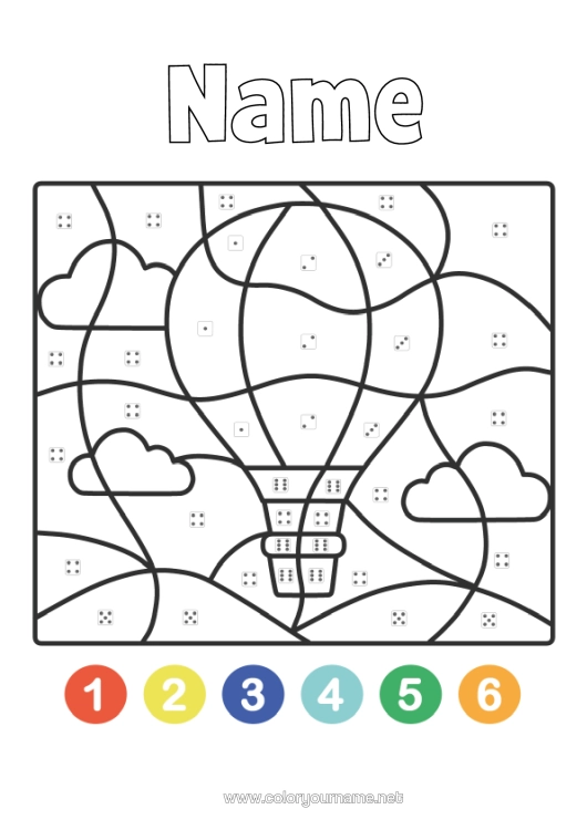 Colouring page to print Vehicles Magic Colouring Books Children's Activities Hot Air Balloon Easy Colouring Pages Aerial Vehicles Colouring By Number With Dice