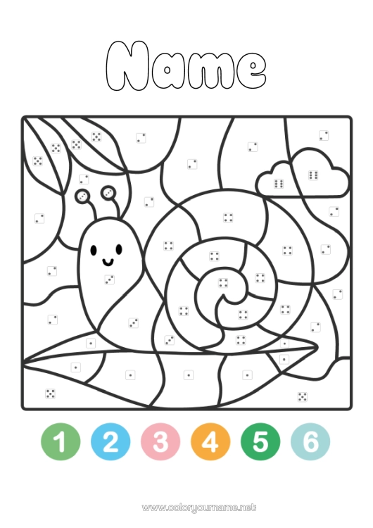 Colouring page to print Magic Colouring Books Children's Activities Animal Snail Easy Colouring Pages Colouring By Number With Dice