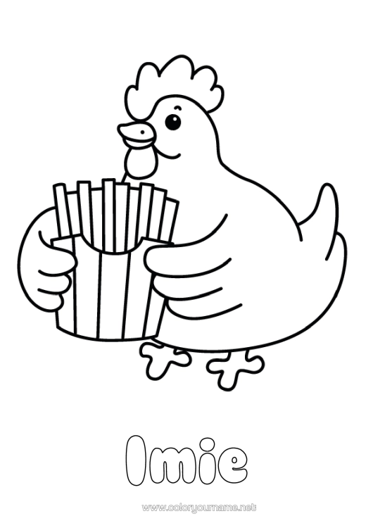 Kolorowanka do wydruku Uroczy Kura Zwierzę Łatwe Kolorowanki Zwierzęta Gospodarskie Frytki