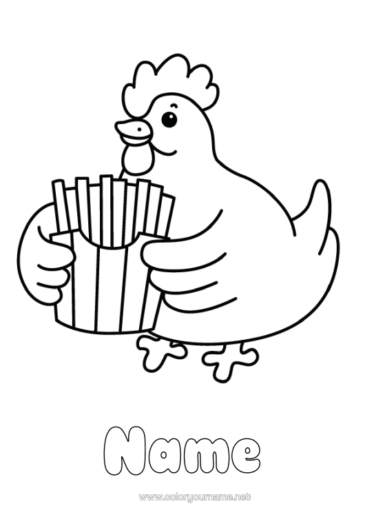 Colouring page to print Cute Hen Animal Easy Colouring Pages Farm Animals Chips