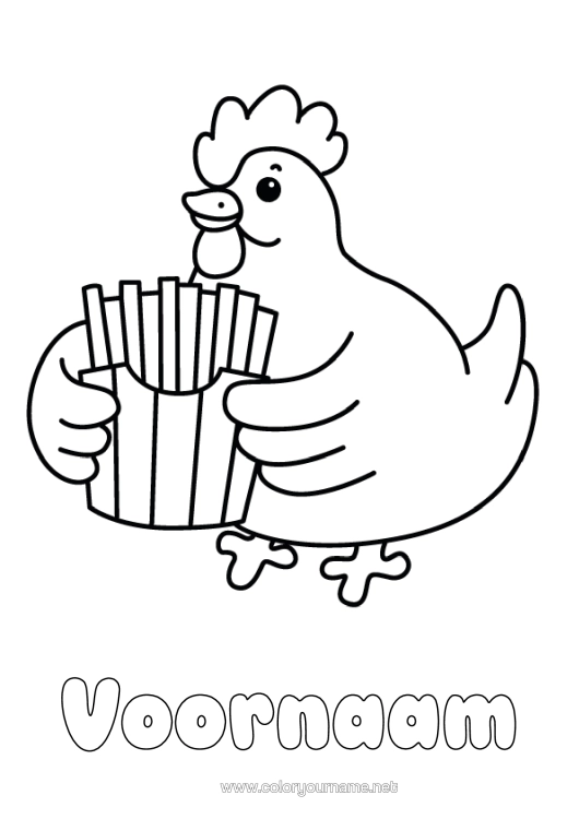 Kleurplaat om af te drukken Kawaii Kip Dier Eenvoudige Kleurplaten Boerderijdieren Frieten