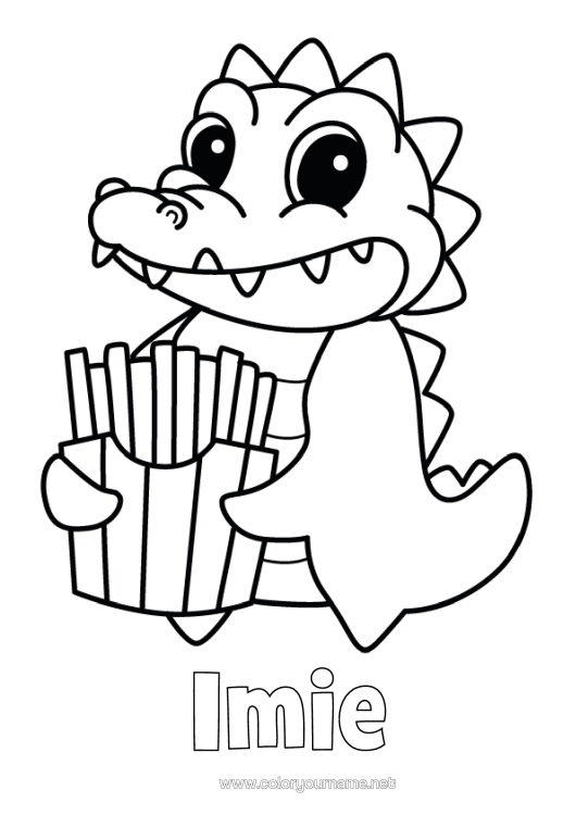 Kolorowanka do wydruku Uroczy Krokodyl Zwierzę Łatwe Kolorowanki Gady Frytki