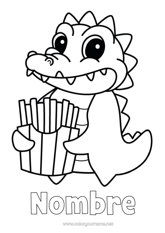 Dibujo para colorear para imprimir Kawaii Cocodrilo Animales Dibujos Fáciles Para Colorear Reptiles Patatas Fritas